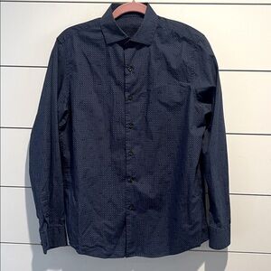 Tasso Elba Men's Shirt Size Small Navy Geometric Long Sleeve Buttoned Cotton